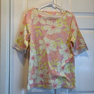 Westbound Multicolor Floral Dot Short Sleeve T-Shirt - Size Large